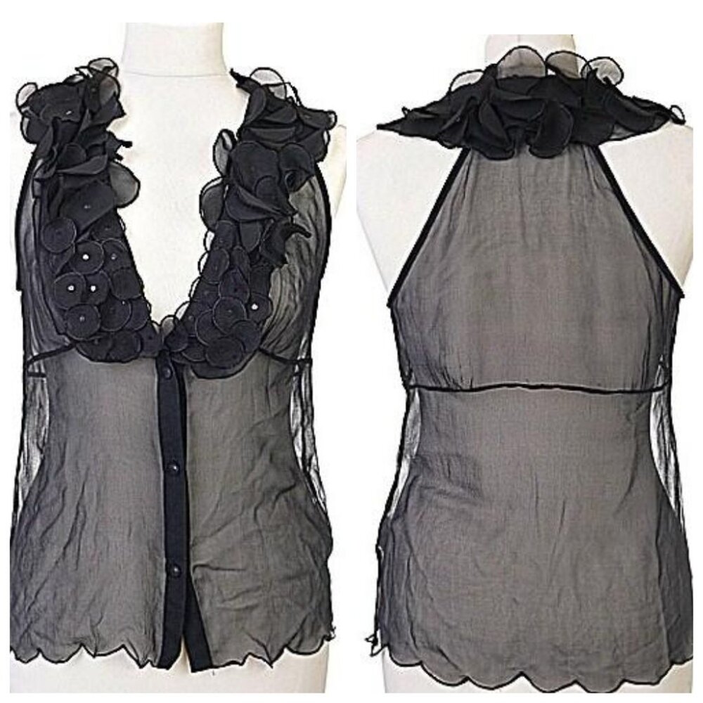 NWT Class Roberto Cavalli Italy 100% Silk Chiffon Ruffle Sequin Blouse Top US 8